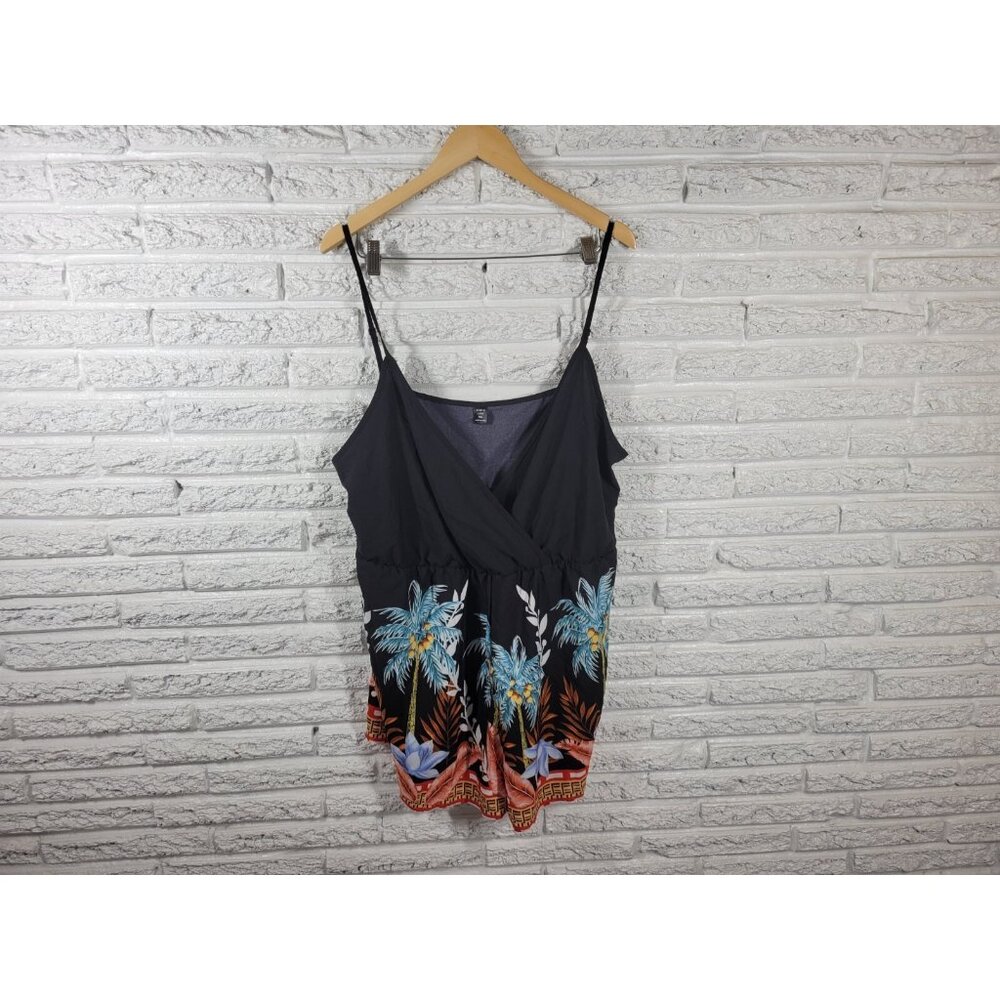 Shein Curve Women Top 4XL Plus Camisole Blue Tropical Spaghetti Strap FLO167E